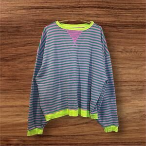 We The Free Women's Classic Striped Crew Neck Terry Sweatshirt Lg Free People